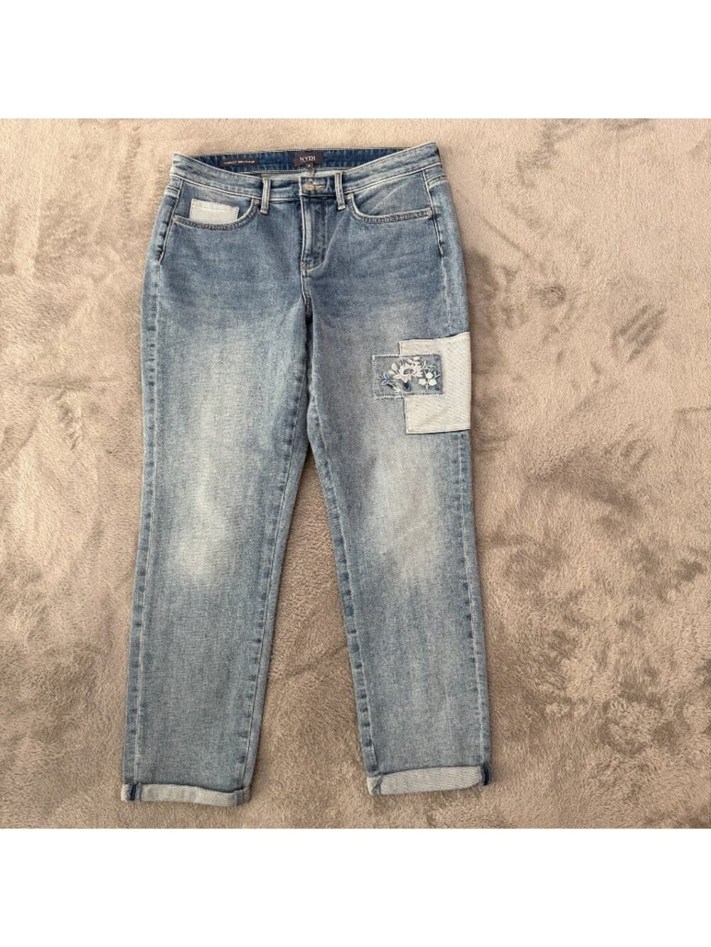 NYDJ Margot Girlfriend Jeans Womens size 6 Lift Tuck Technology Patchwork